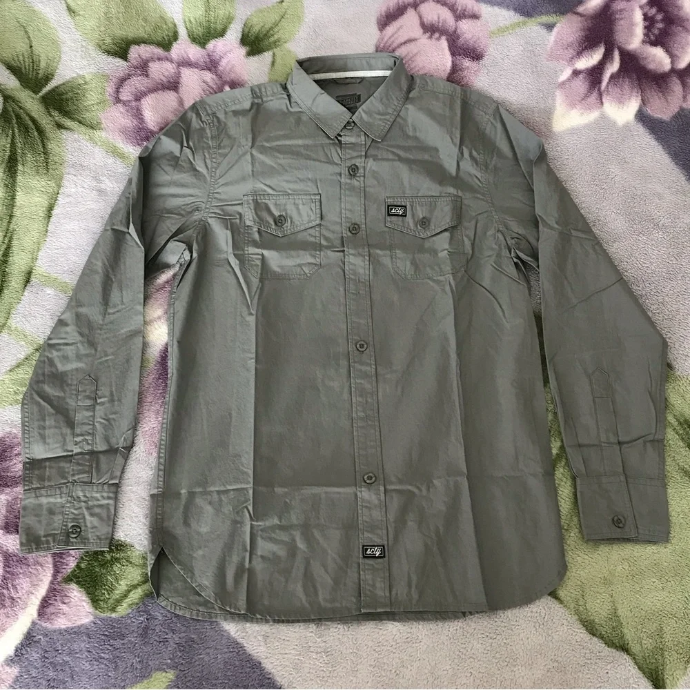 Long Sleeve Casual Button Down Shirt in Graphite Gray Color